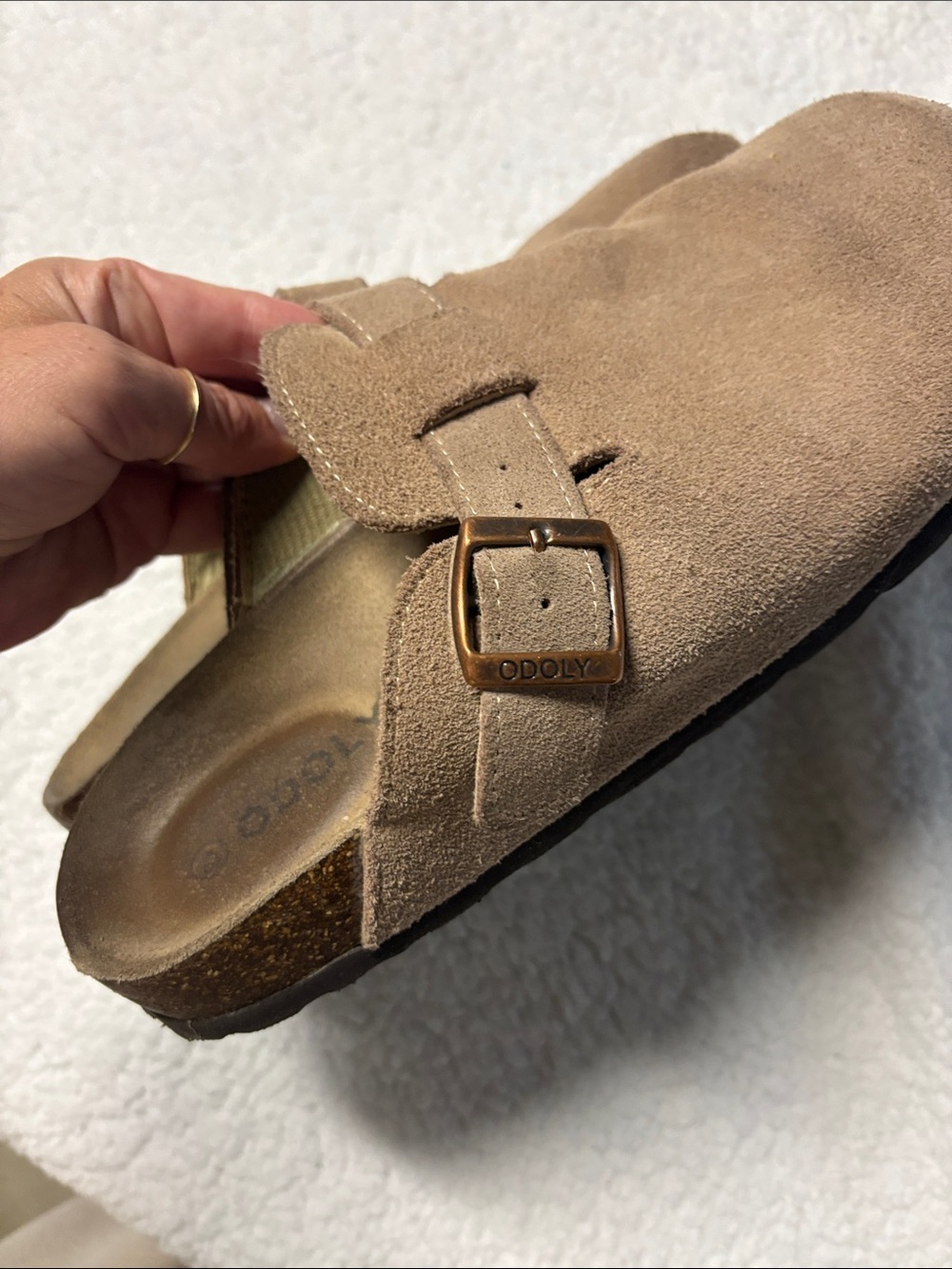 ODOLY size 13 Tan Suede Contoured Footbed Slip-On Clog - Picture 3 of 6